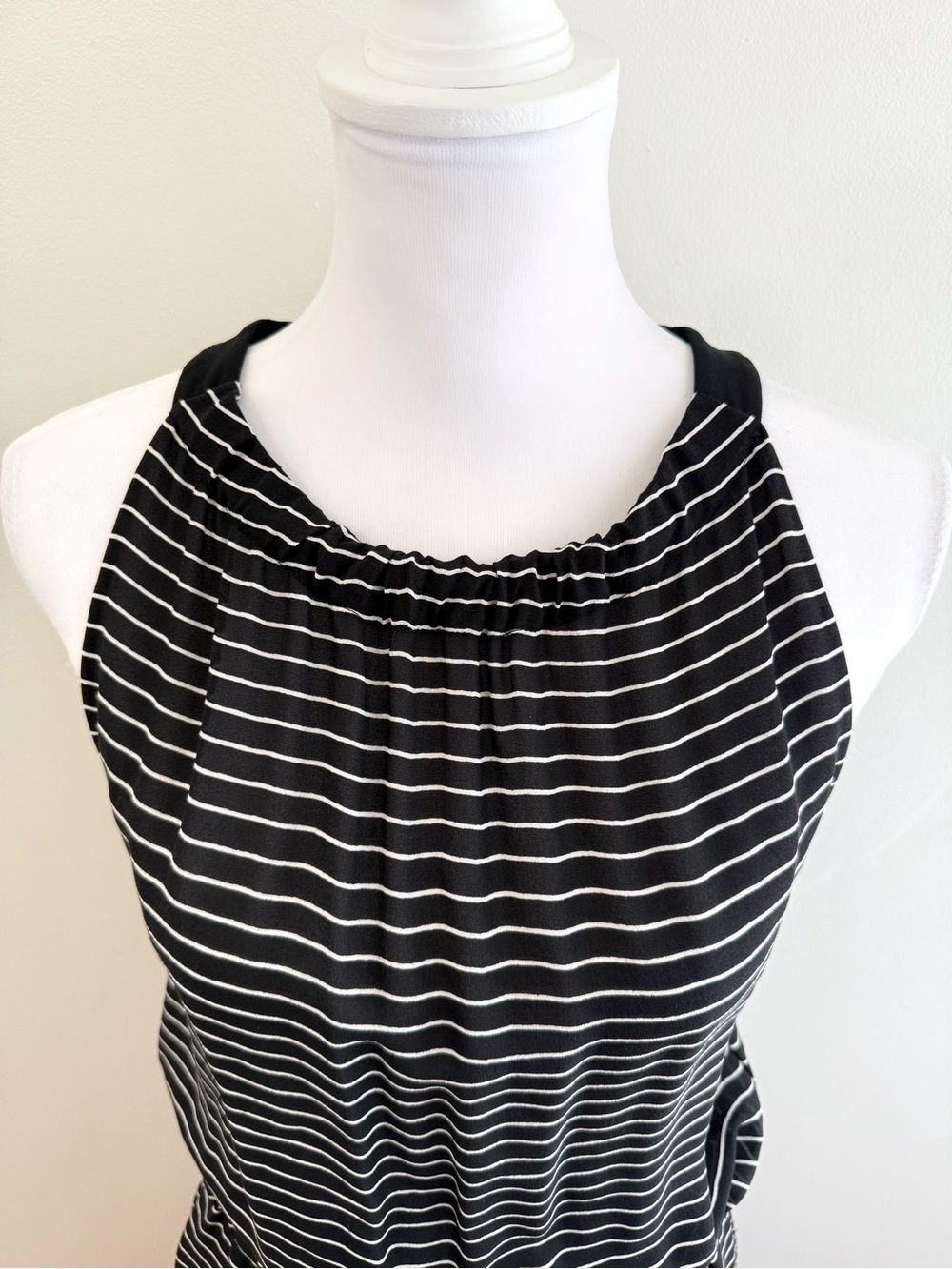 A.L.C ALC silk black white stripe cinch tie waist halter floral trim maxi dress - Picture 5 of 15